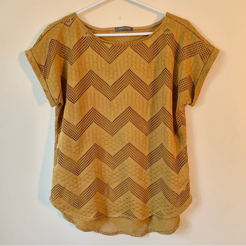 SUZY SHIER Mustard Yellow Chevron Blouse